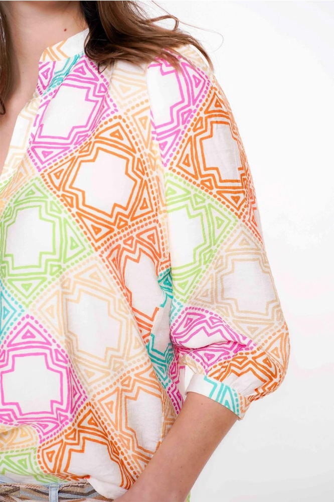 BLOUSE GRAFISCHE PRINT 53263 20 Green/Pink
